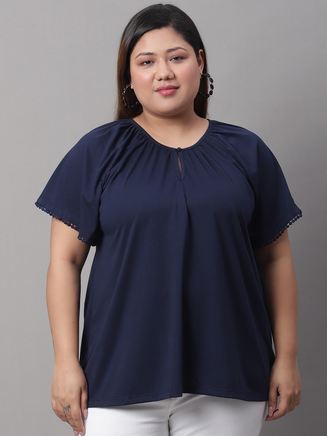 

Rute Plus Size Keyhole Neck Cotton Top, Blue