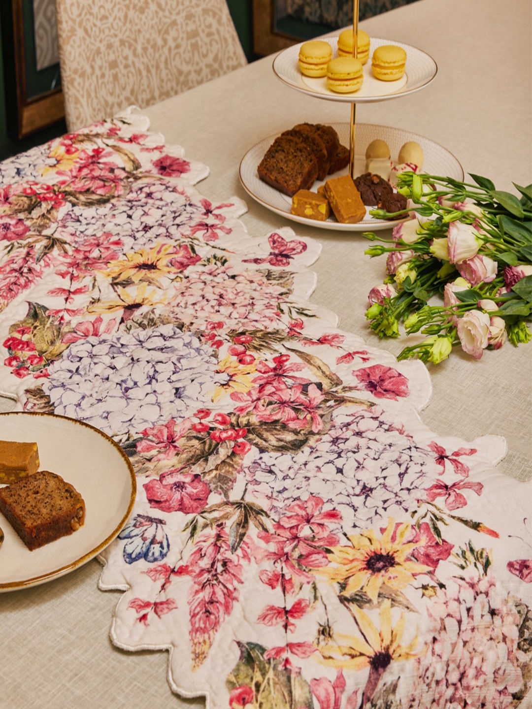 

Eris Home White & Pink Printed Pure Cotton Table Runner