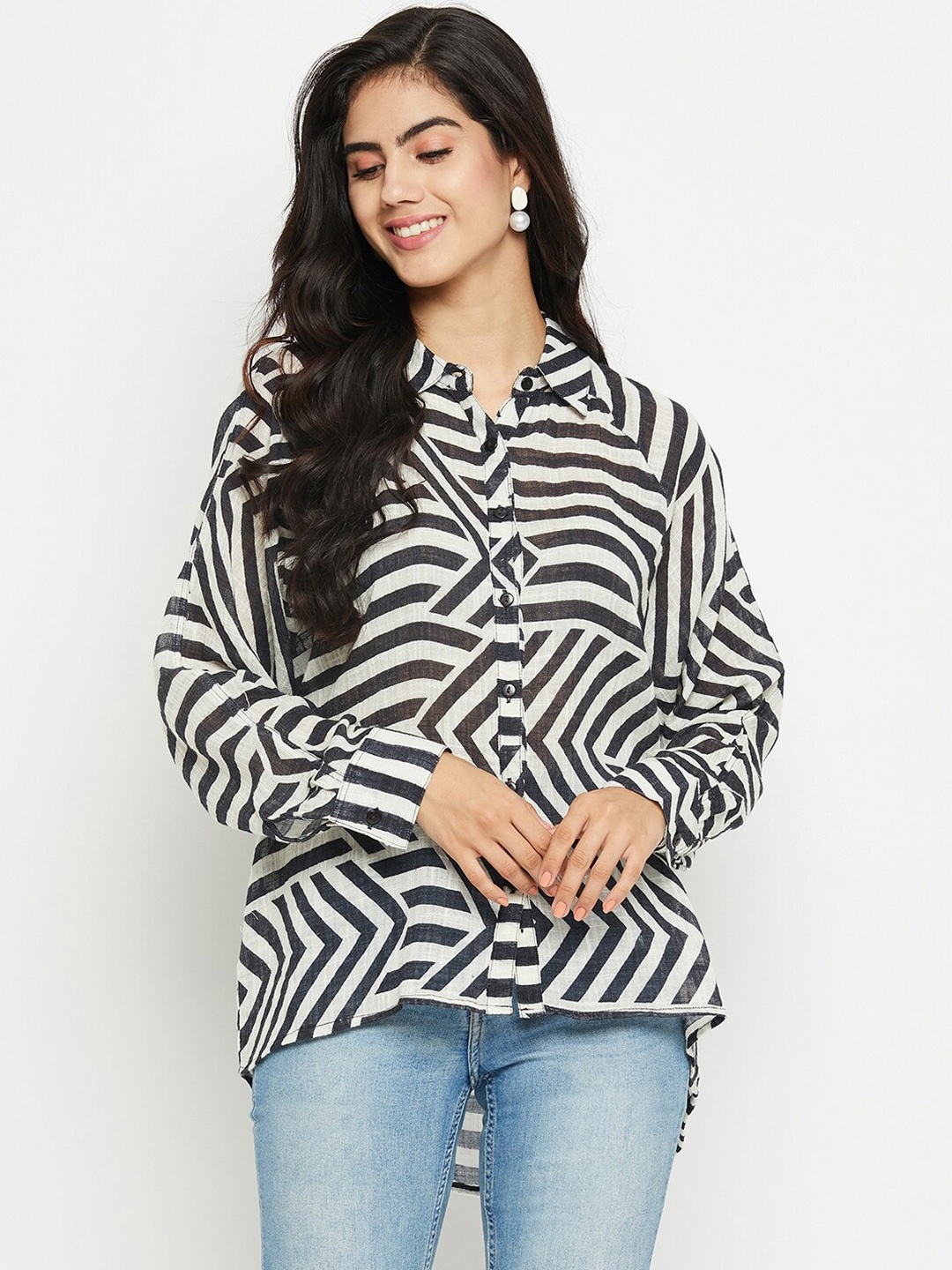 

Ruhaans Classic Printed Cotton Casual Shirt, Black