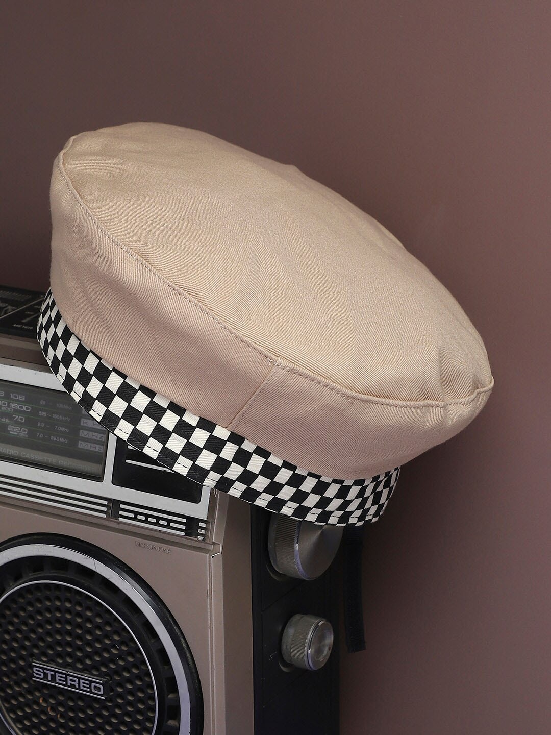 

HAUTE SAUCE by Campus Sutra Women Checkered Lined Casual Beret Hat, Beige