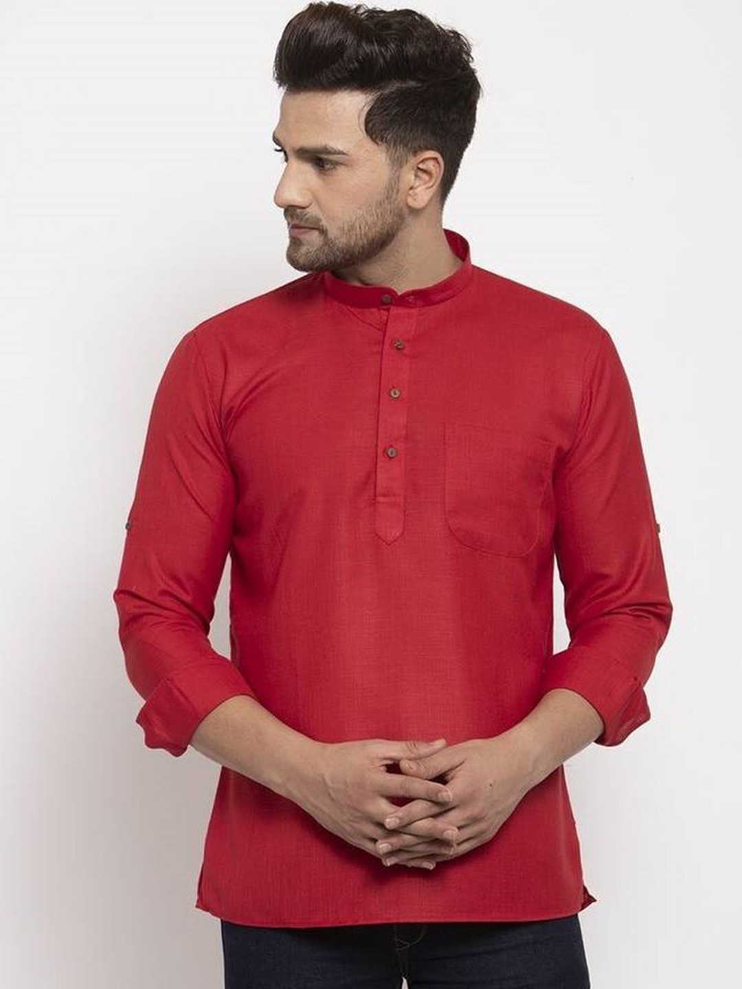 

KRAFT INDIA Mandarin Collar Short Kurta, Red