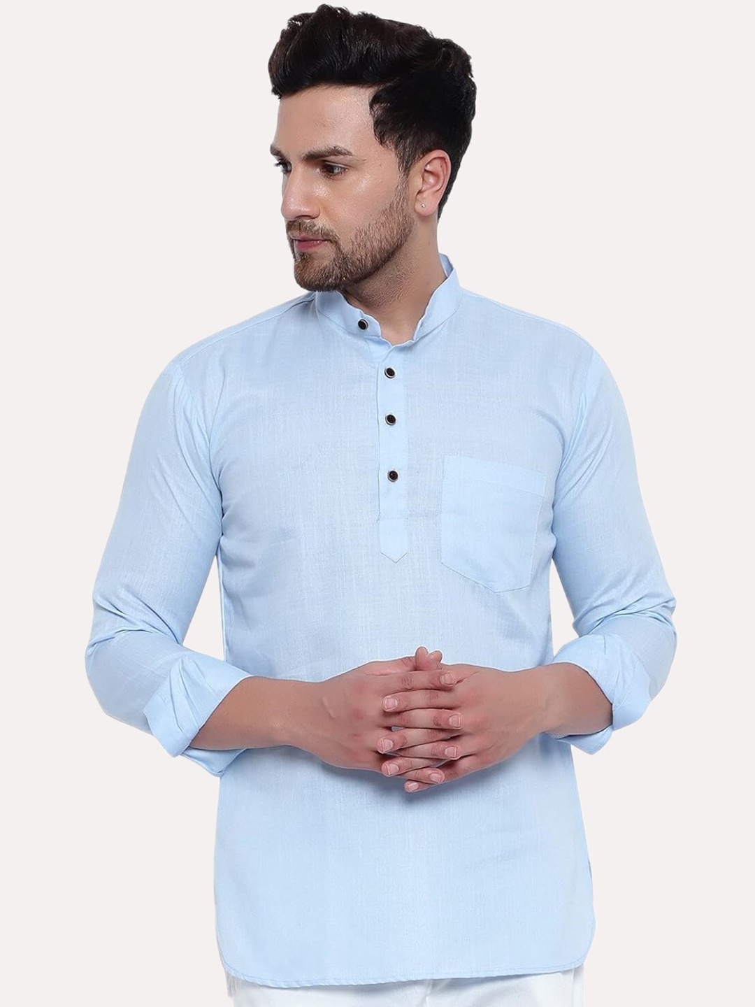 

KRAFT INDIA Mandarin Collar Short Kurta, Blue