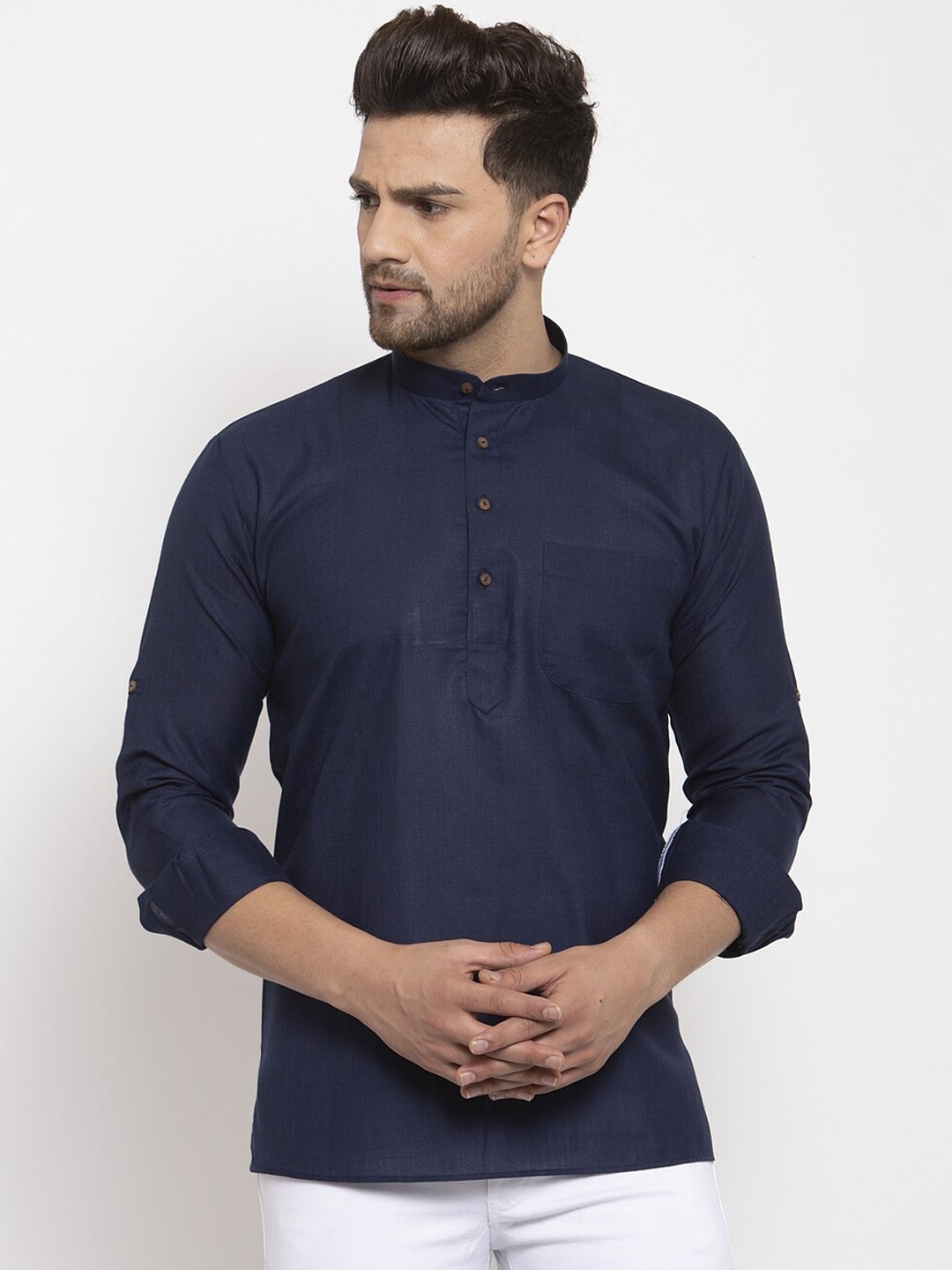 

KRAFT INDIA Mandarin Collar Short Kurta, Navy blue