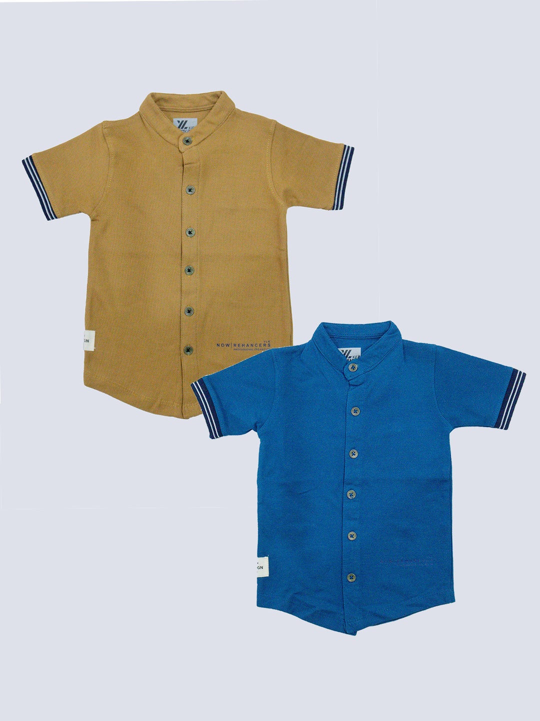 

BAESD Boys Pack Of 2 Band Collar Regular Fit Cotton Shirts, Khaki