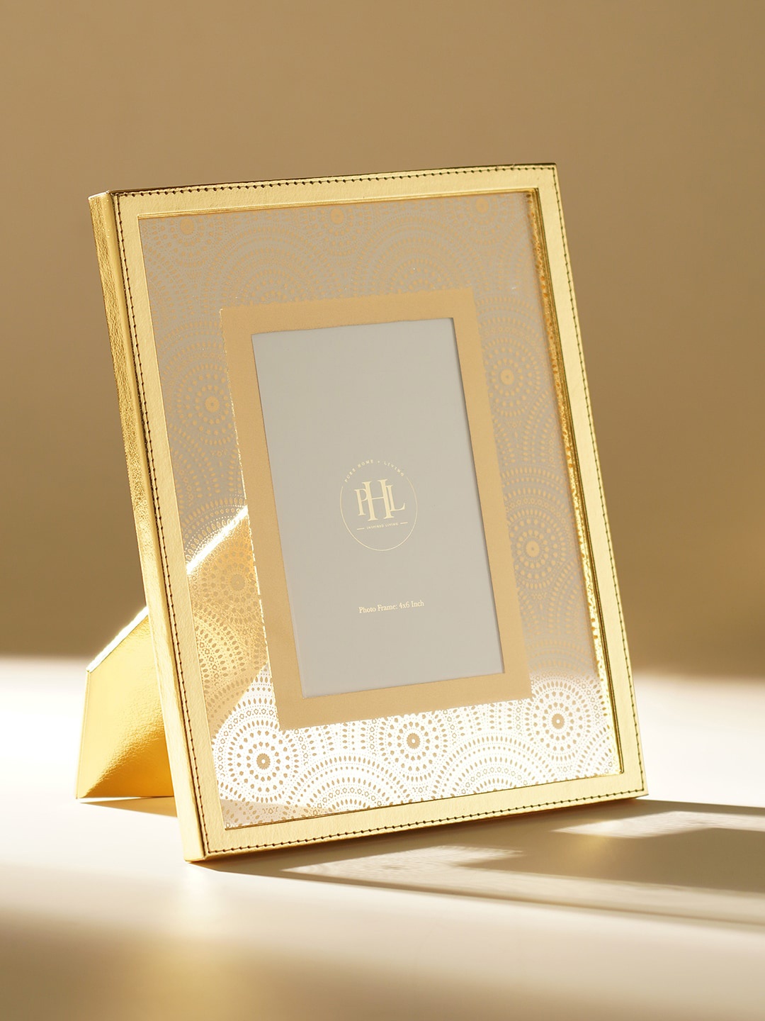 

Pure Home and Living Gold Toned Printed Glass Faux Leather Photo Frame
