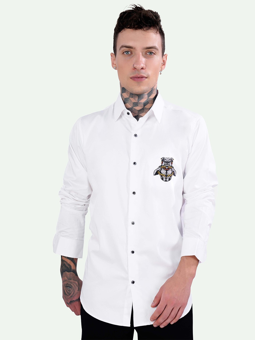 

FRENCH CROWN Standard Graphic Printed Cotton Casual Shirt, White