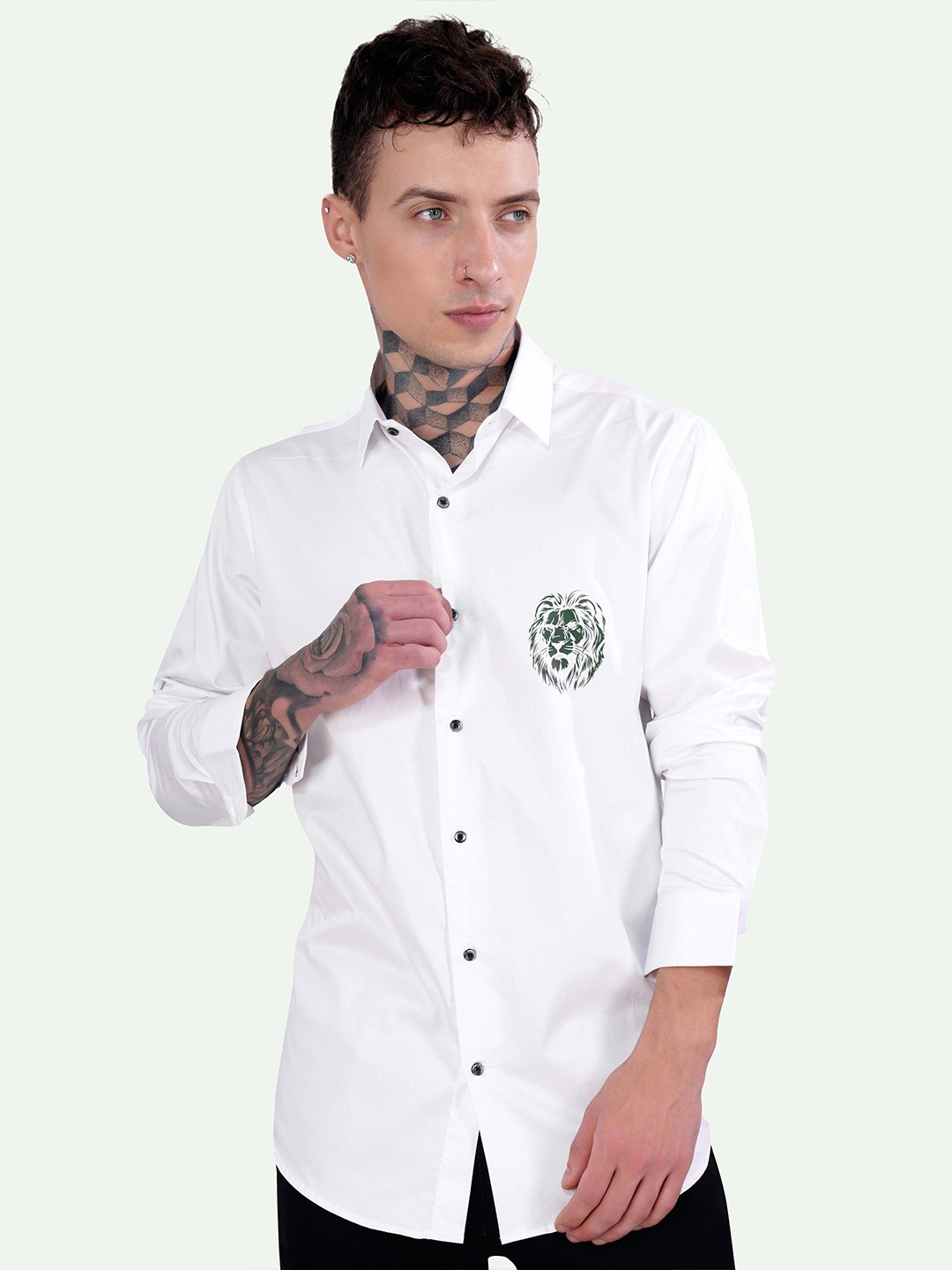 

FRENCH CROWN Standard Graphic Printed Casual Giza Cotton Shirt, White