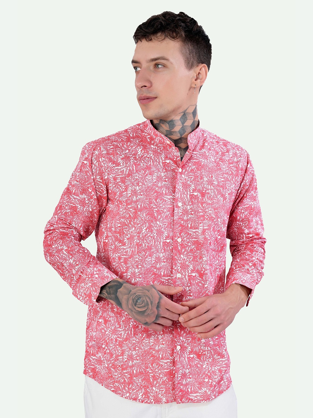 

FRENCH CROWN Standard Floral Printed Cotton Casual Shirt, Pink