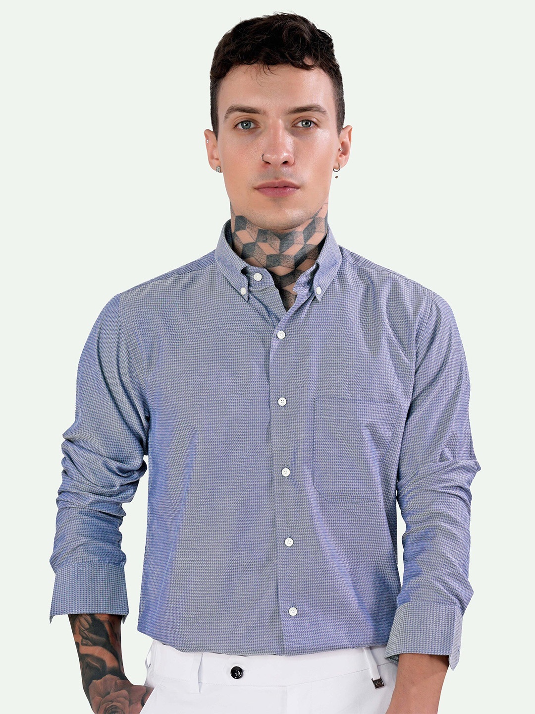 

FRENCH CROWN Micro Ditsy Printed Standard Opaque Regular Fit Cotton Casual Shirt, Blue