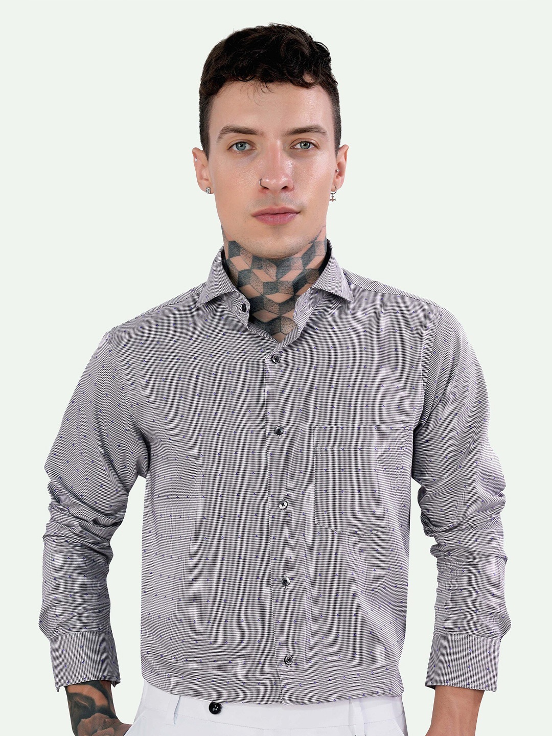 

FRENCH CROWN Standard Textured Cotton Casual Shirt, Grey