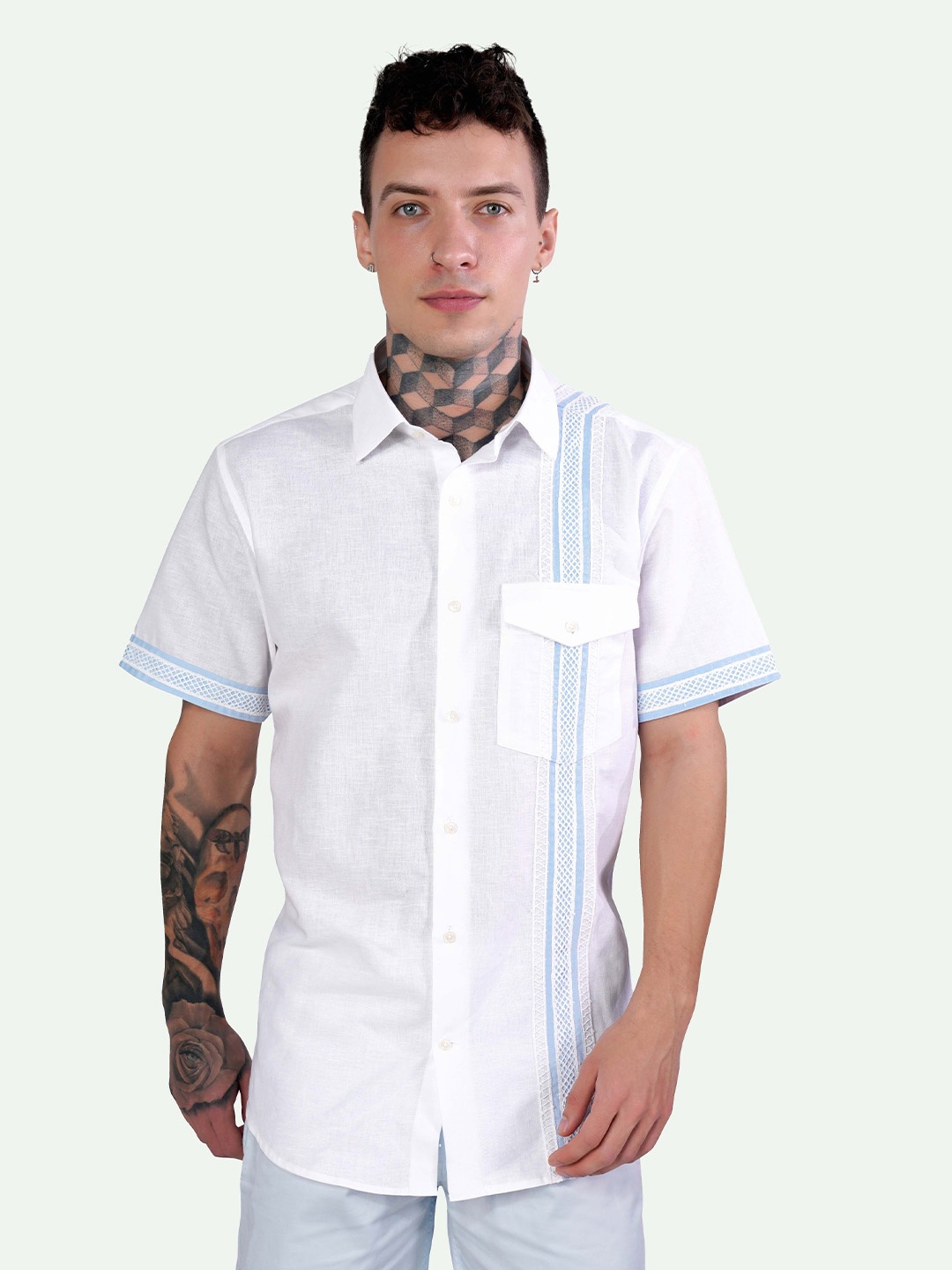 

FRENCH CROWN Self-Design Standard Linen Casual Shirt, White