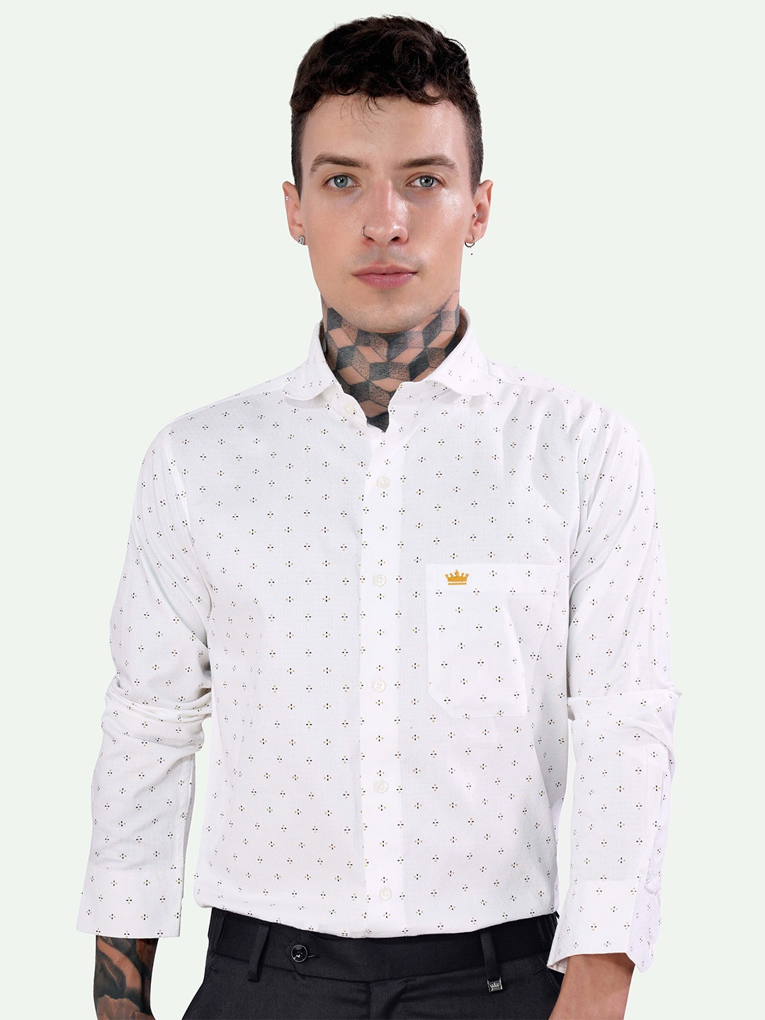 

FRENCH CROWN Micro Ditsy Standard Cotton Casual Shirt, White