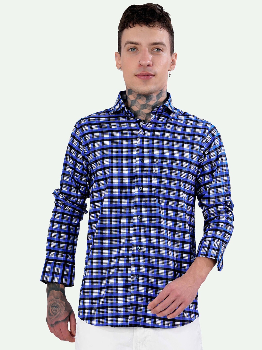 

FRENCH CROWN Checked Standard Cotton Casual Shirt, Blue