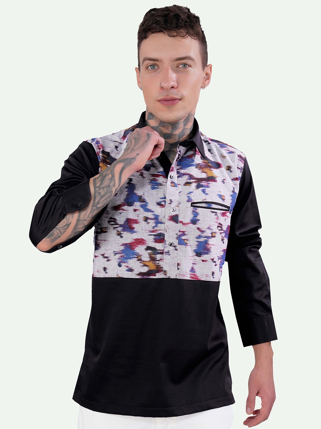 

FRENCH CROWN Standard Abstract Printed Cotton Casual Shirt, Black