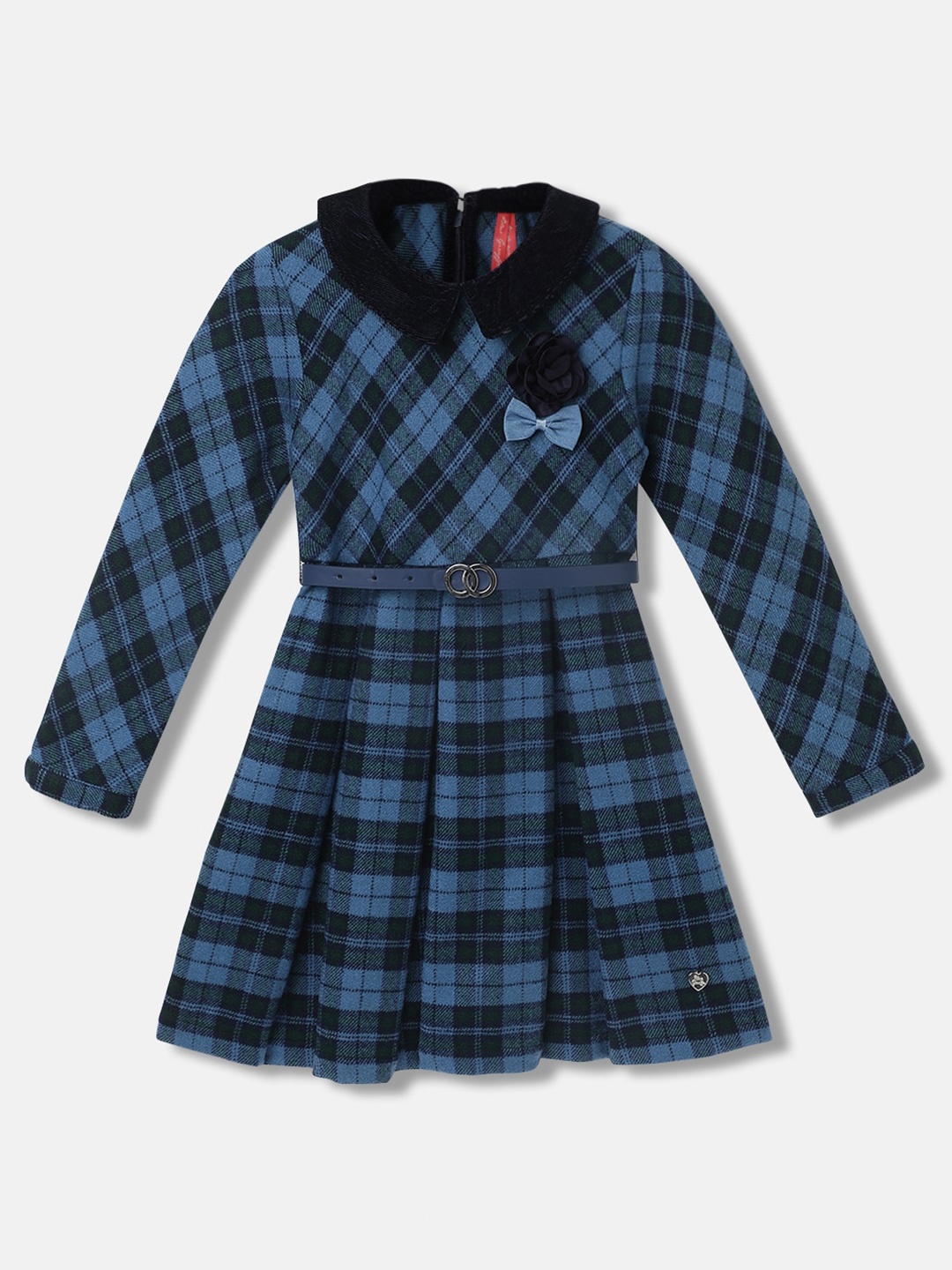 

Blue Giraffe Girls Checked Peter Pan Collar Fit & Flare Dress