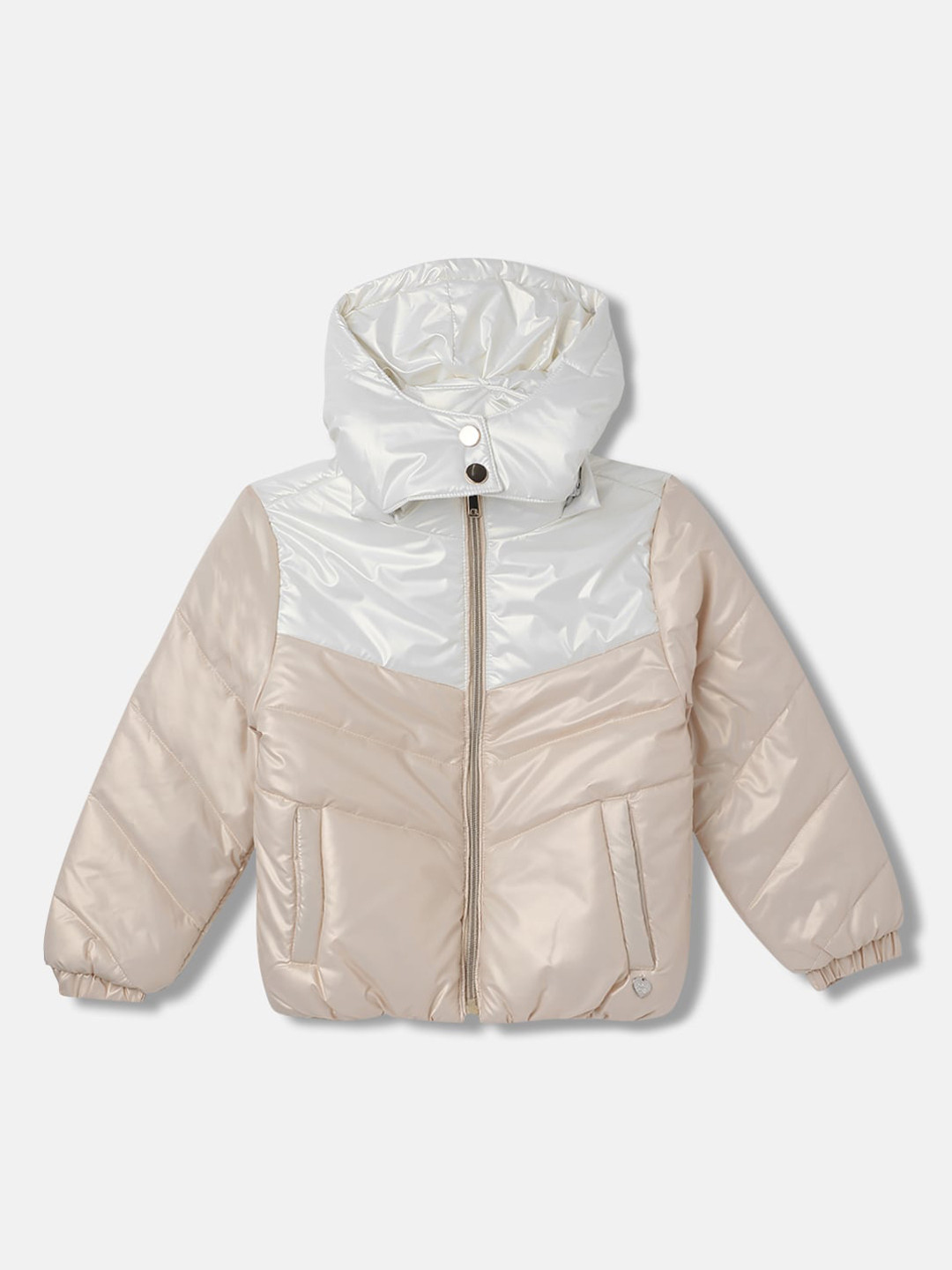 

Blue Giraffe Girls Colourblocked Hooded Long Sleeve Puffer Jacket, White