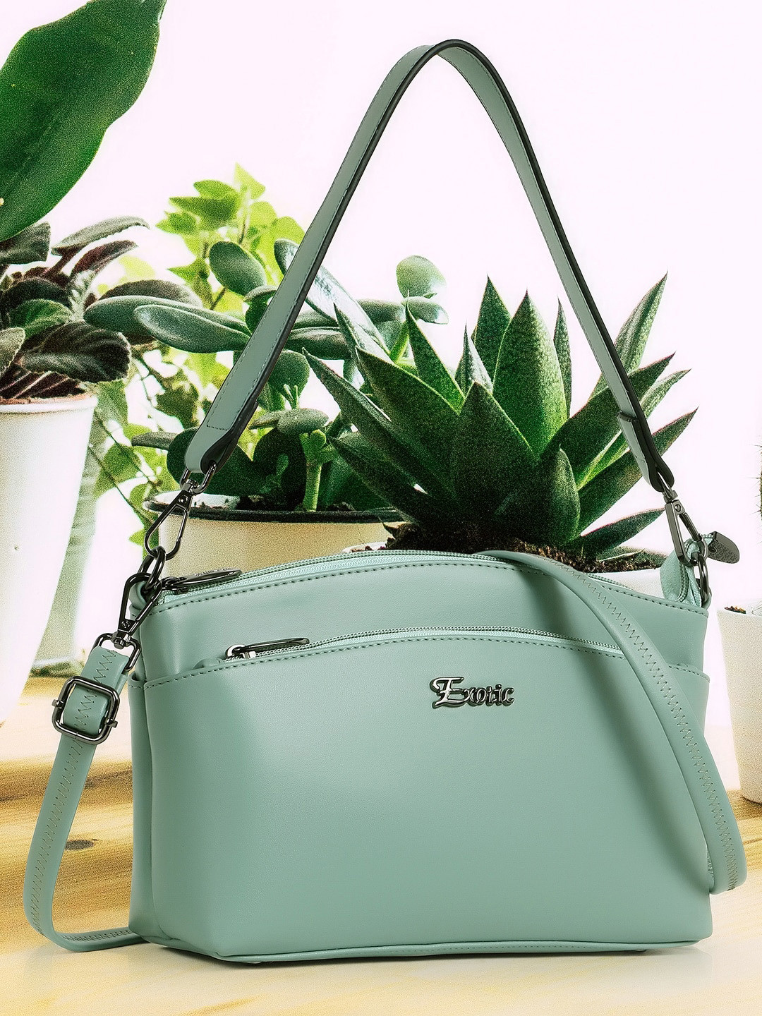 

Exotic Half Moon Handheld Bag, Green