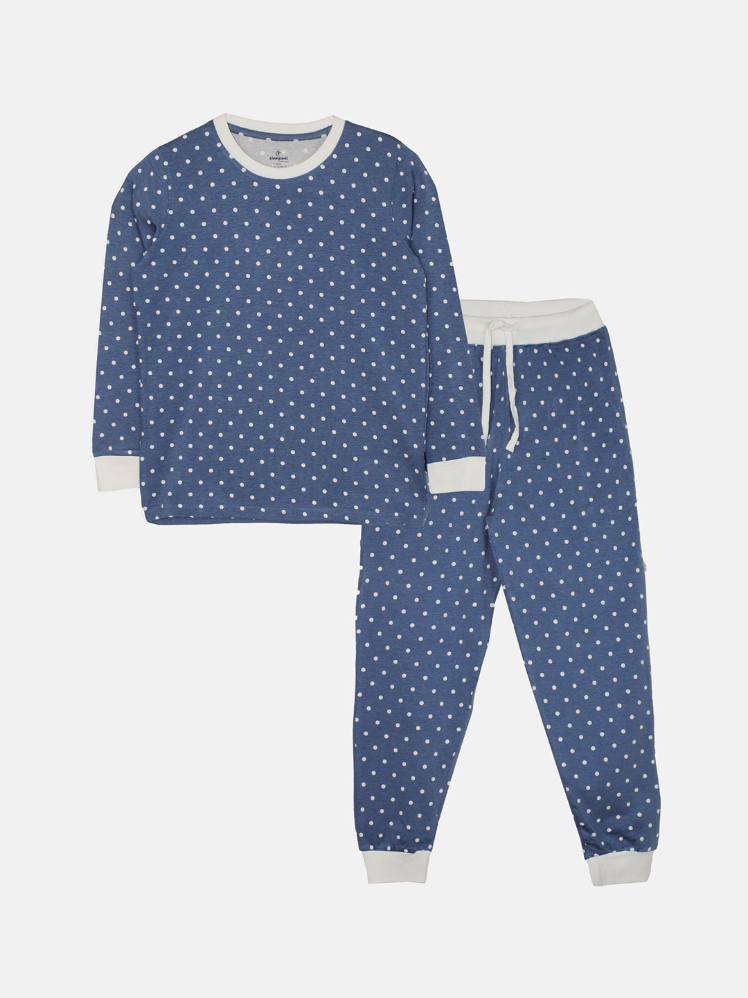 

KiddoPanti Boys Polka Dots Printed Pure Cotton Night suit, Navy blue