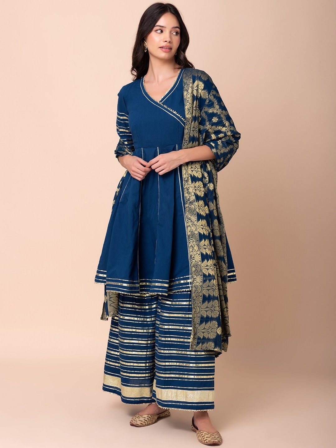 

INDYA Pure Cotton Gotta Patti Kurta Set, Blue