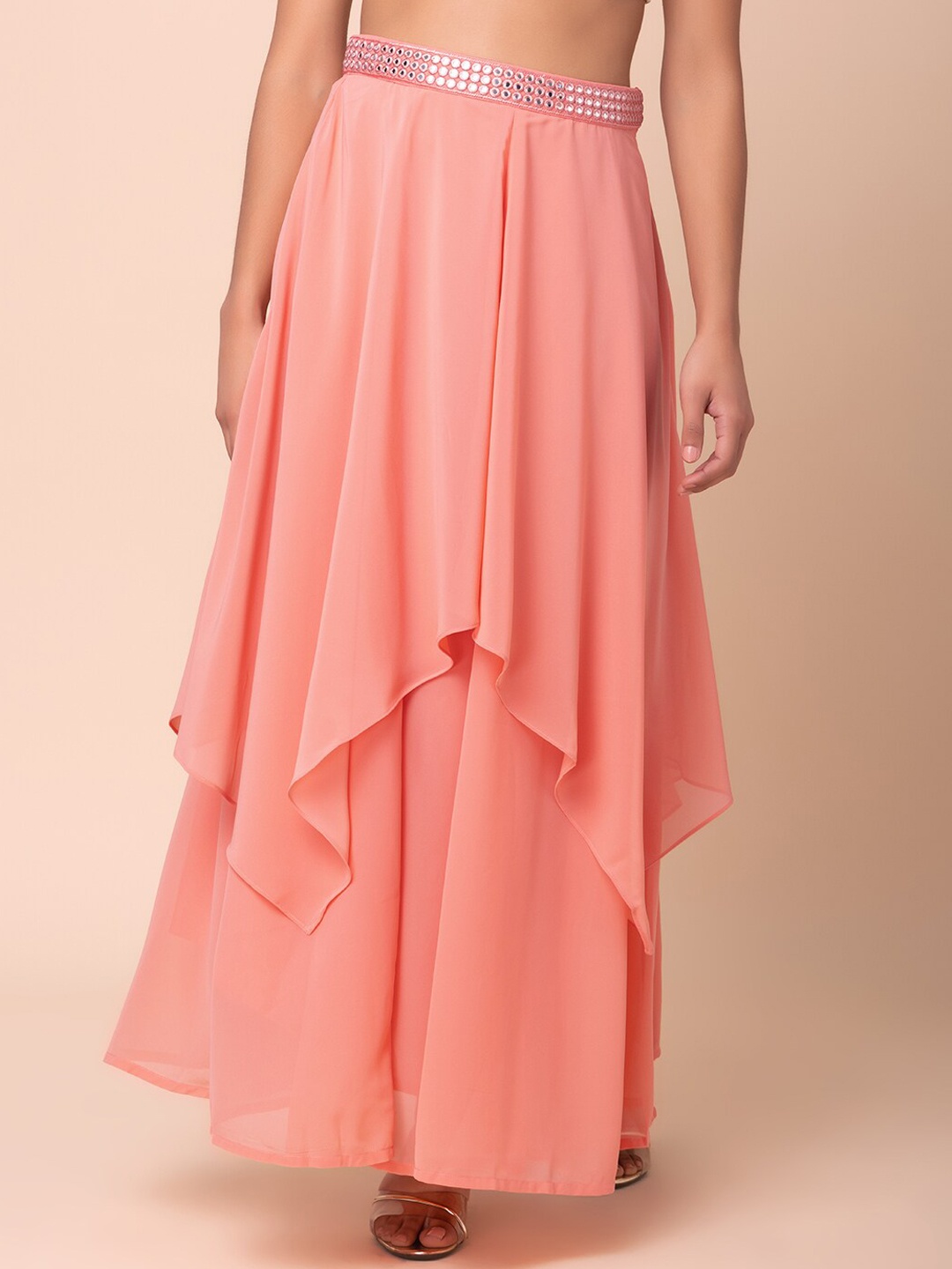 

INDYA Layered Flared Skirt, Peach