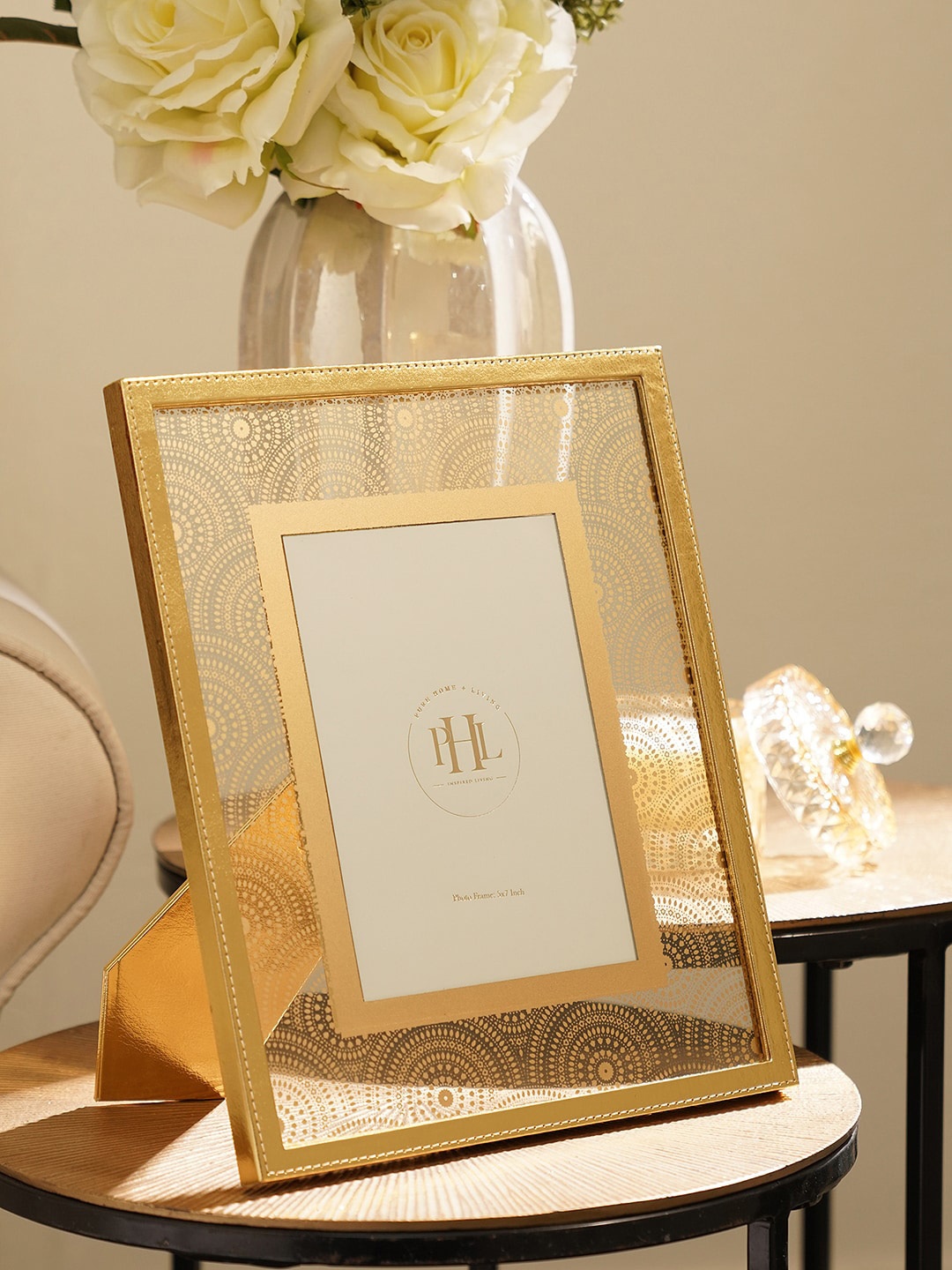 

Pure Home and Living Gold-Toned Printed Glass Faux Leather Photo Frame