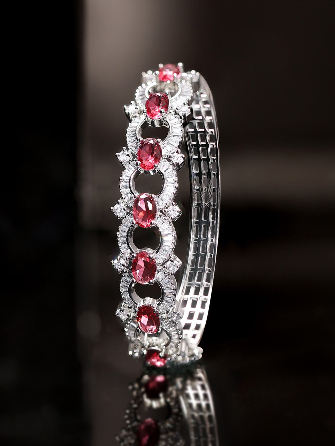 

Rubans Rhodium-Plated Cubic Zirconia Bangle-Style Bracelet, Silver