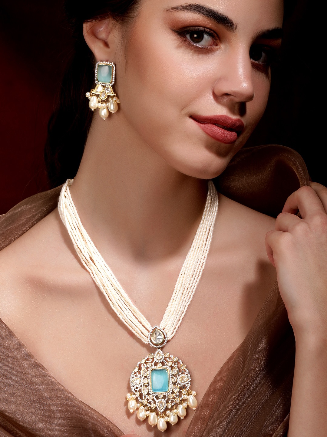 

Rubans Gold-Plated Oceans Elegance Pearl Beaded & Stone-Studded Jewellery Set