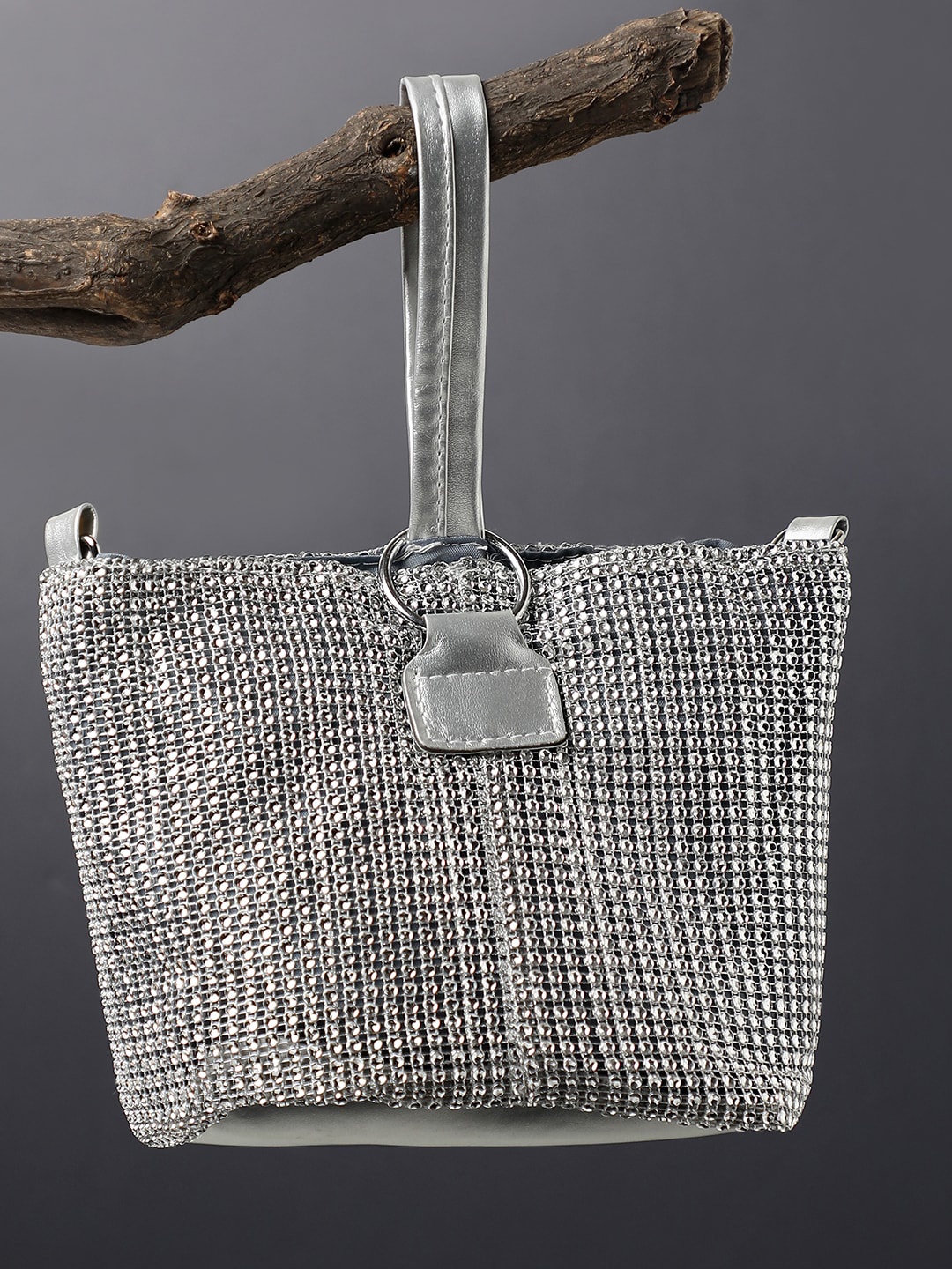 

HAUTE SAUCE by Campus Sutra Embellished Oversized Structured Sling Bag, Silver