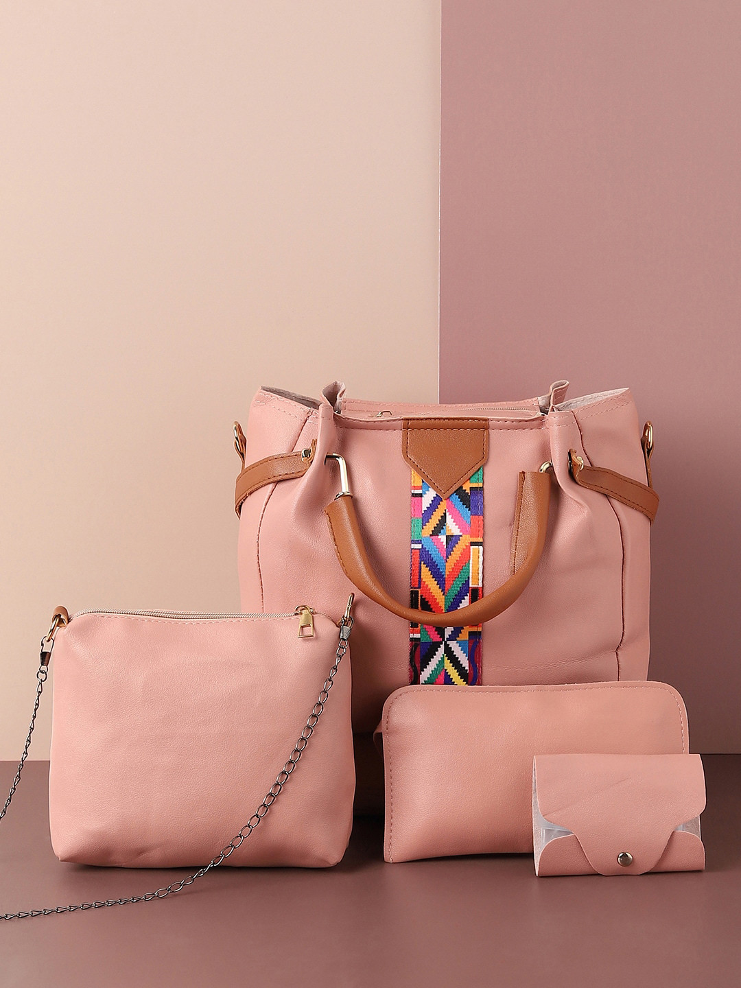 

HAUTE SAUCE by Campus Sutra Set Of 4 Structured Handheld Bags, Pink