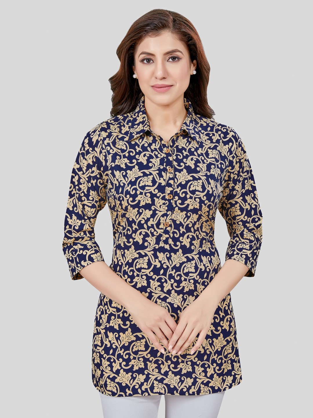 

Saree Swarg Floral Printed A Line Kurti, Navy blue