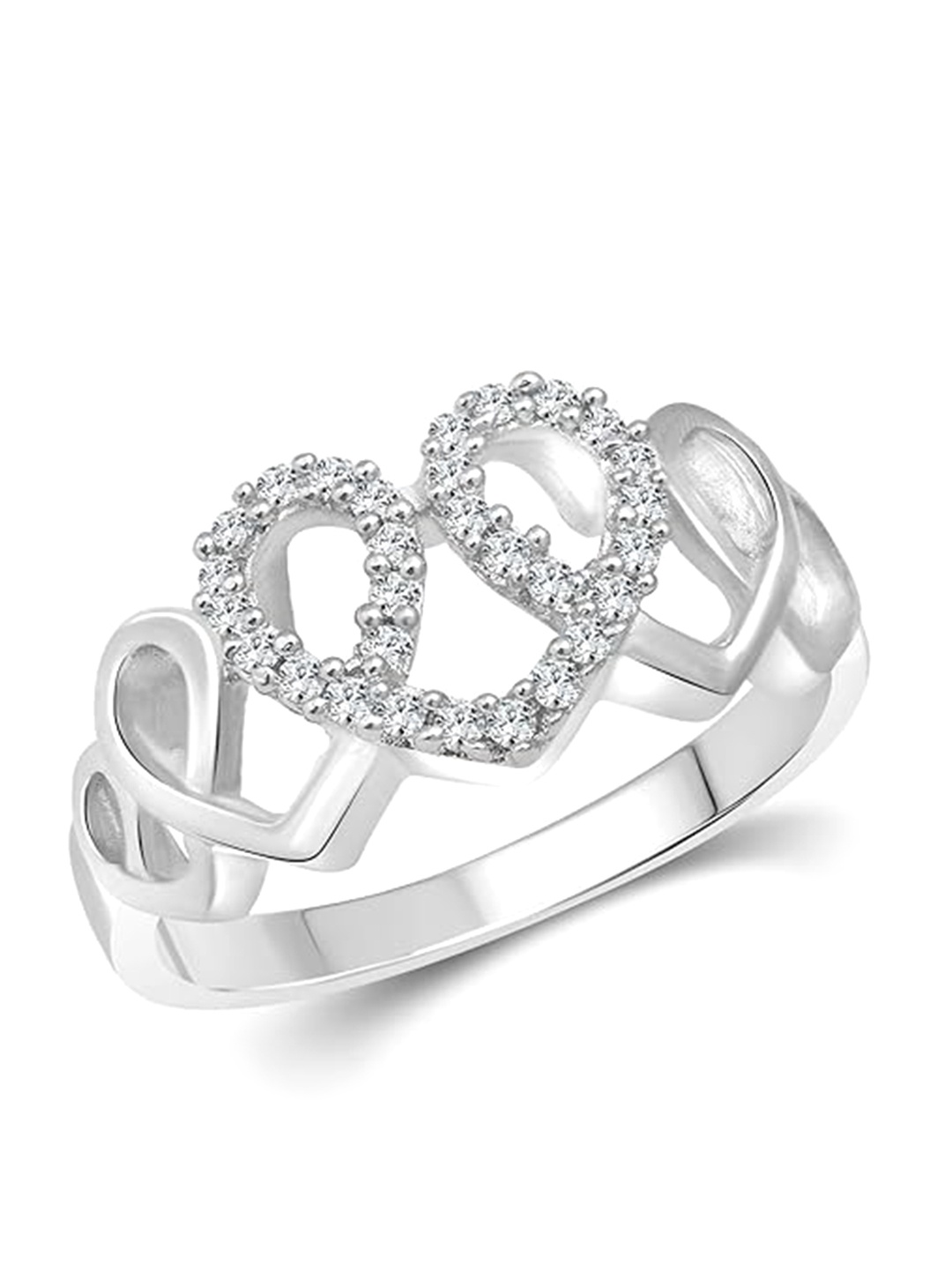 

Vighnaharta Rhodium-Plated Spiral Heart CZ-Studded Ring, Silver