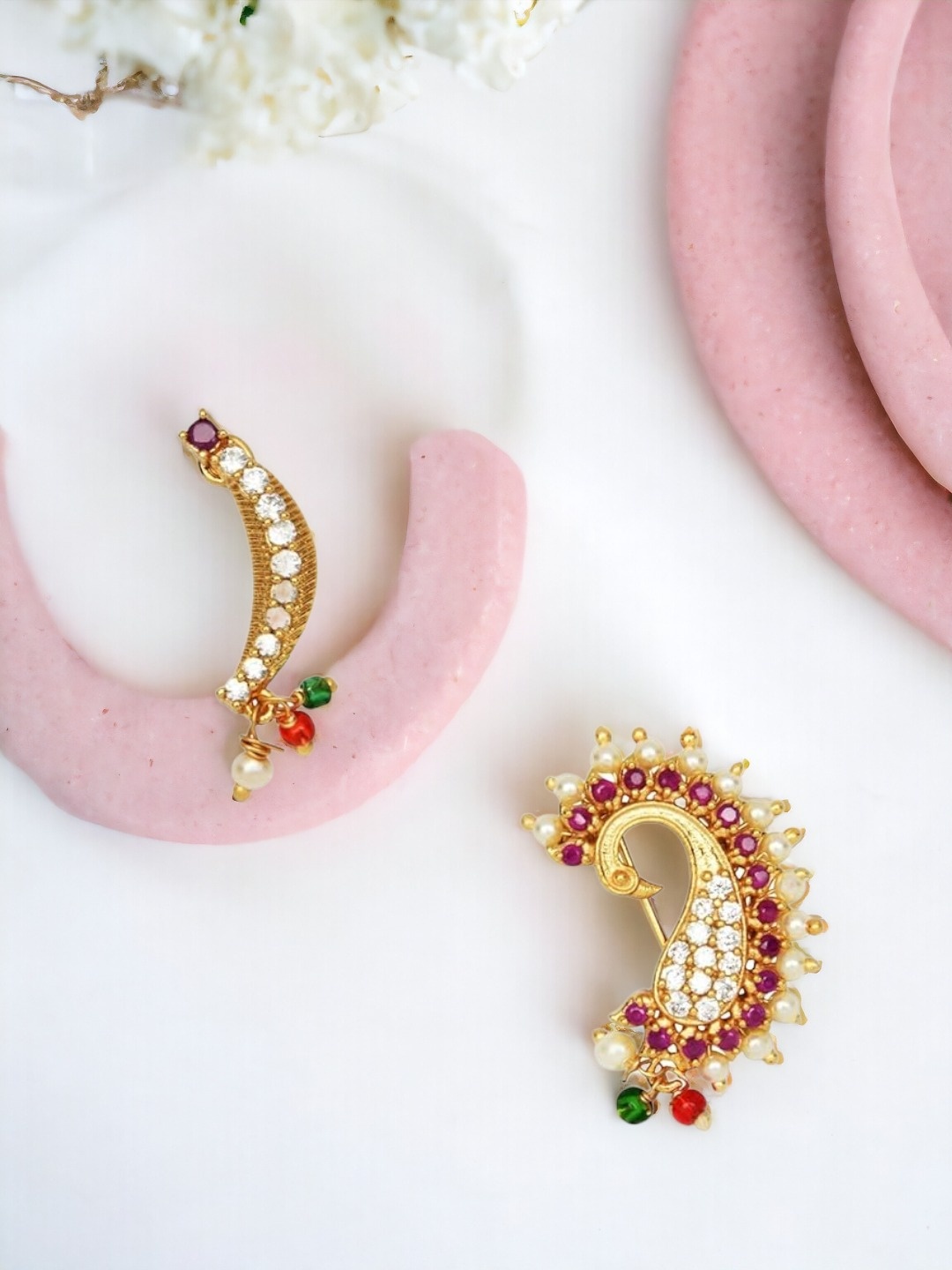 

AccessHer Set Of 2 Gold-Plated AD-Stone-Studded NosePin Combo