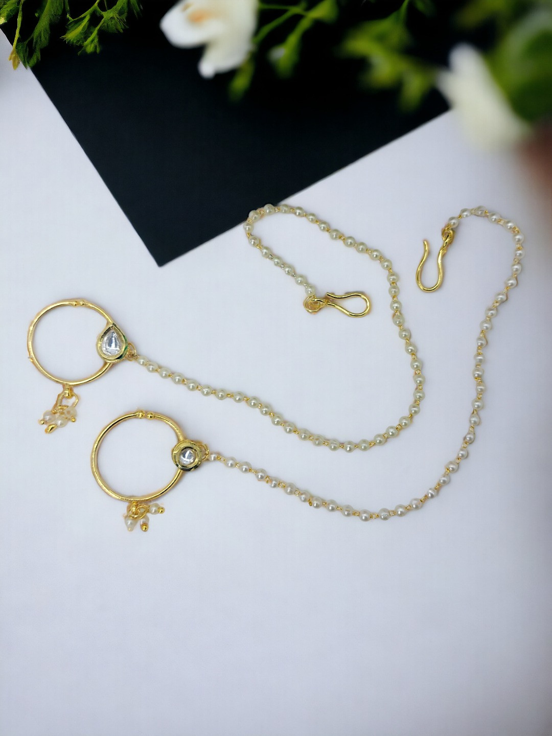 

AccessHer Set Of 2 Gold-Plated Kundan-Studded Chained Nosering