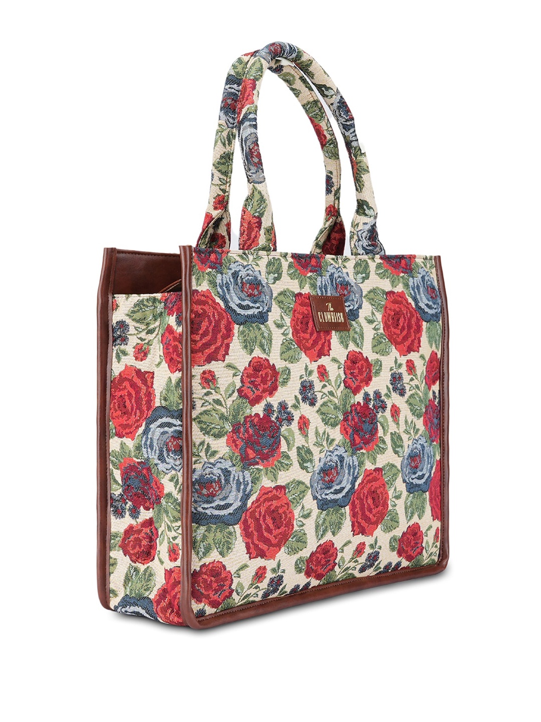 

THE CLOWNFISH Ambrosia Floral Printed Structured Handheld Bag With 14 inch For Laptop, Red