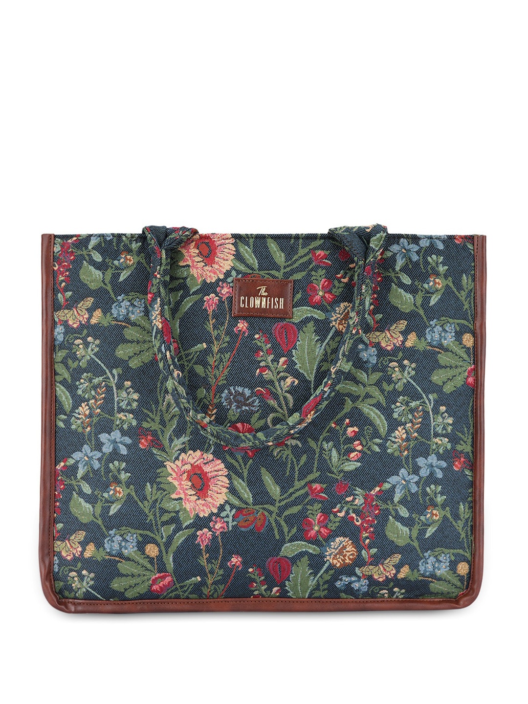 

THE CLOWNFISH Ambrosia Floral Printed Structured Handheld Bag With 14 inch For Laptop, Blue