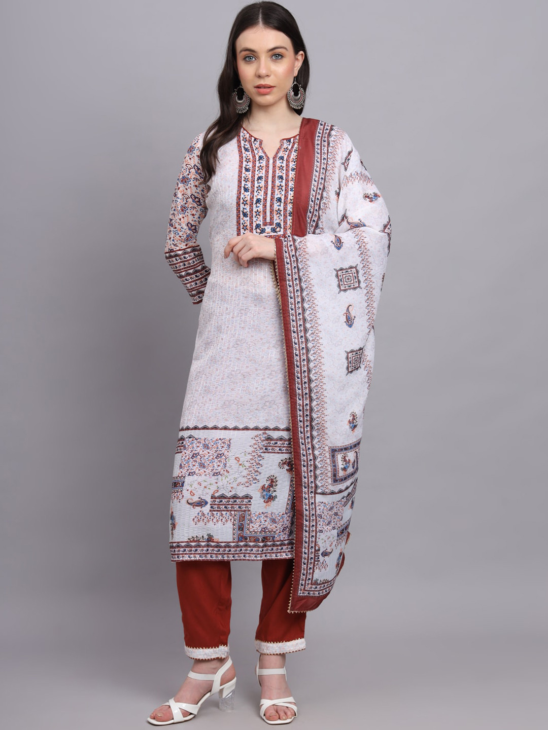 

HERE&NOW Floral Printed Sequinned Kurta With Trousers & Dupatta, White
