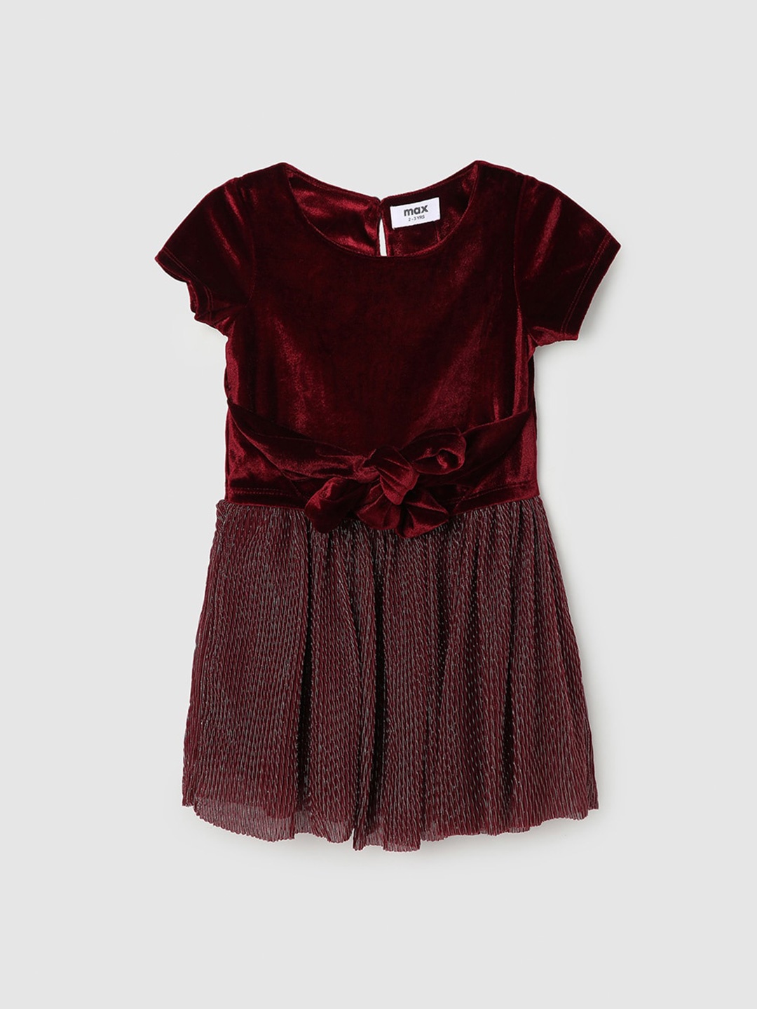 

max Girls Self Design Gathered Fit & Flare Dress, Burgundy