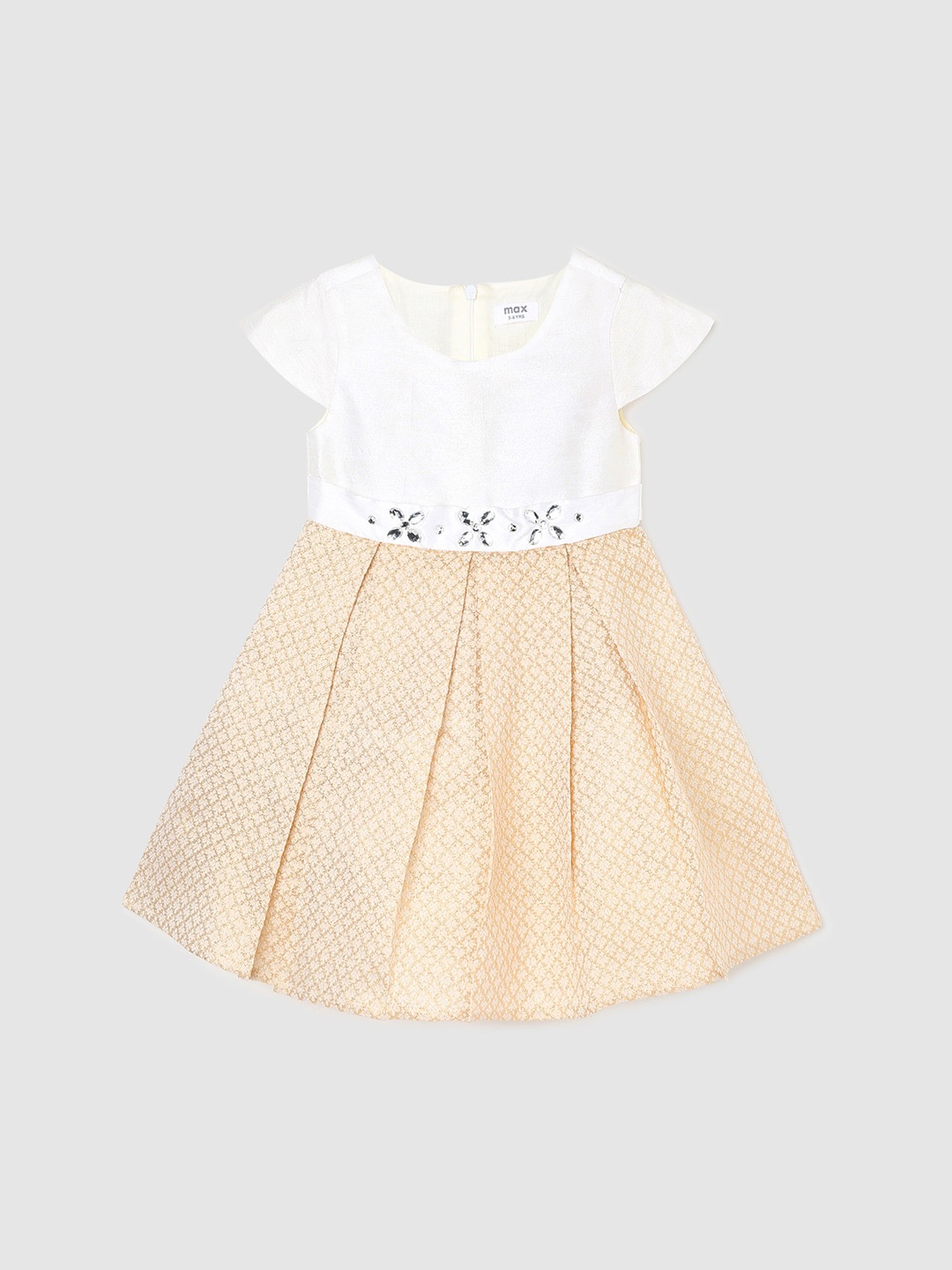 

max White Girls Self Design Embellished Fit & Flare Dress