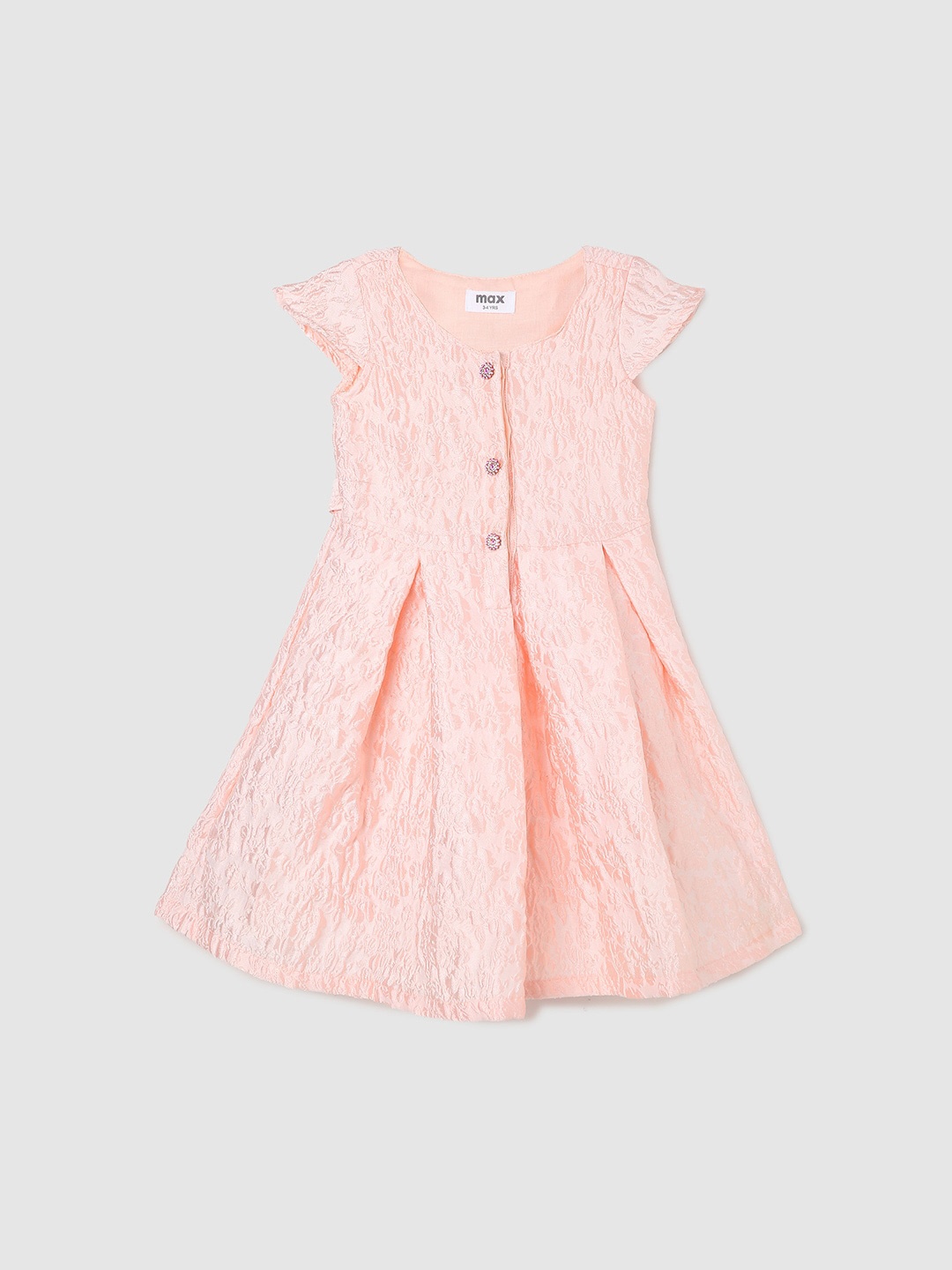 

max Girls Self Design Embellished Fit & Flare Dress, Pink