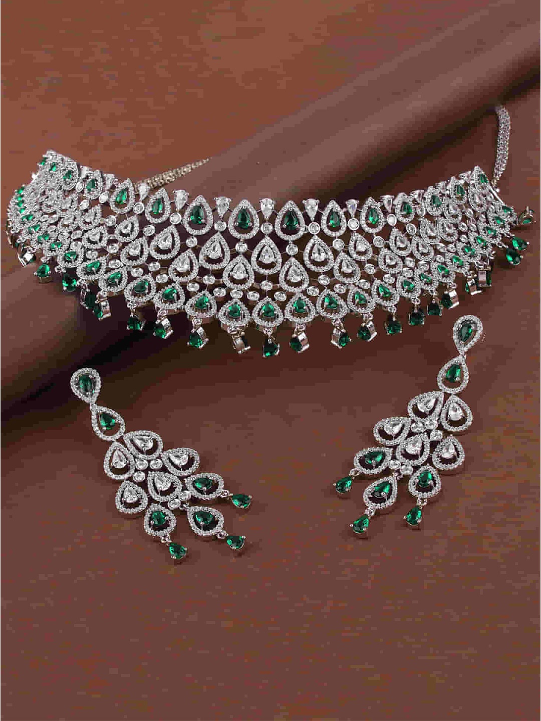 

Mirana Rhodium-Plated Necklace And Earrings & Maang Tika, Silver