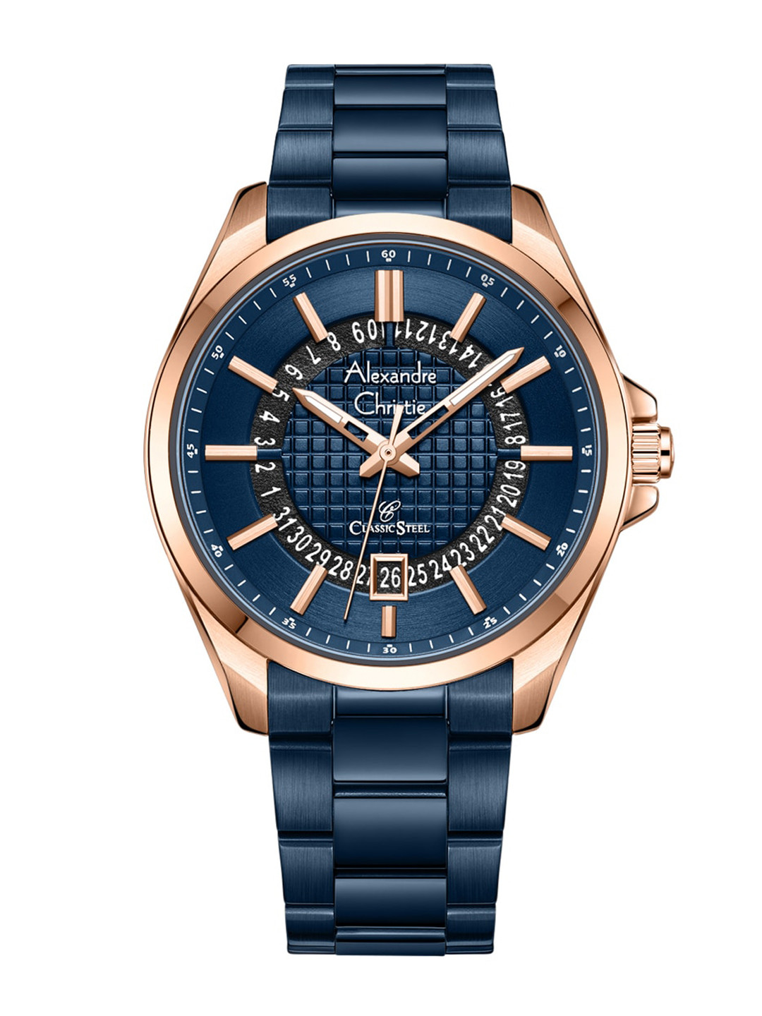 

Alexandre Christie Men Stainless Steel Bracelet Style Straps Analogue Watch 8691MDBURBU, Blue