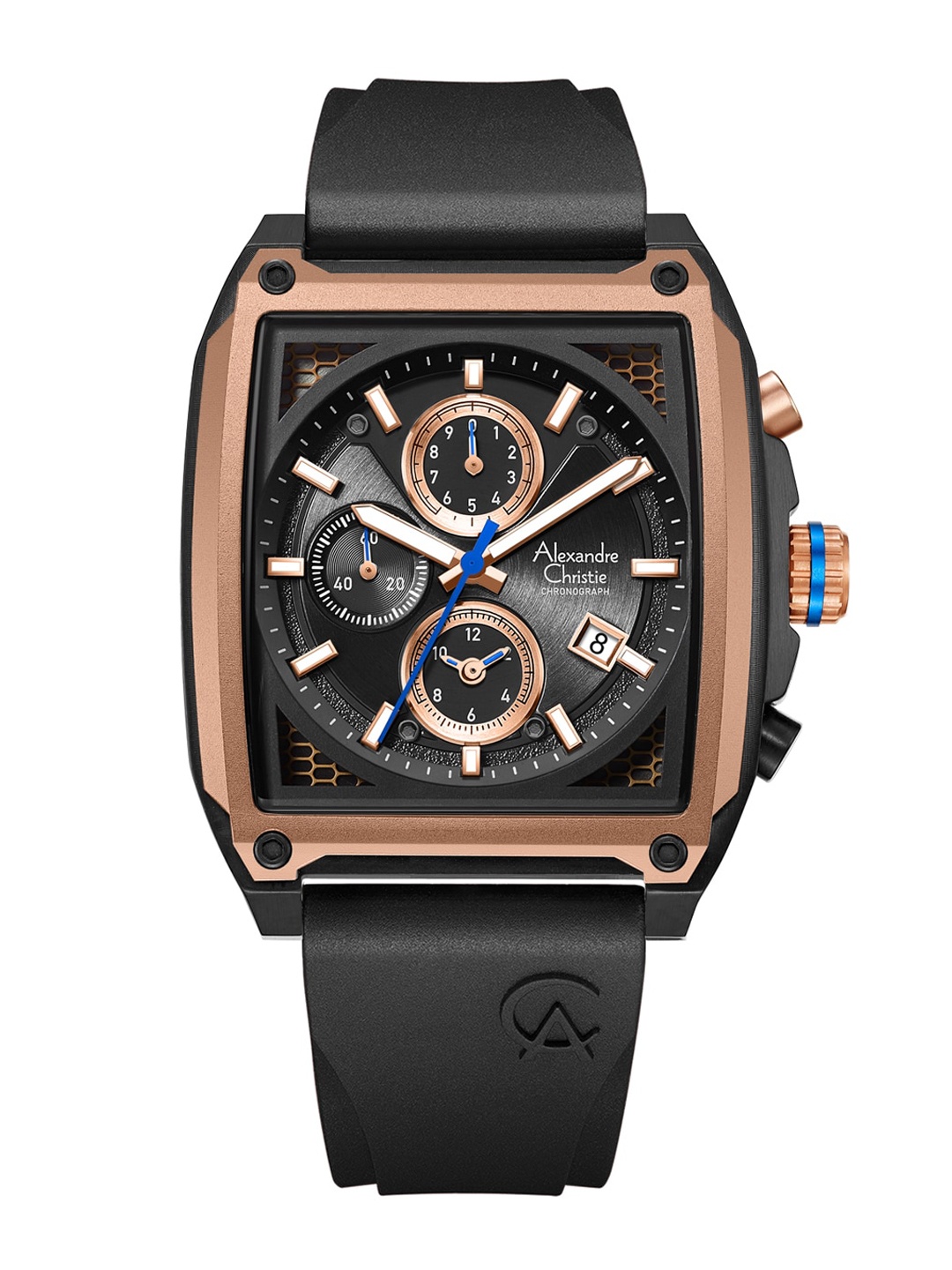 

Alexandre Christie Men Textured Dial & Rubber Straps Analogue Watch 6614MCRBRBARG, Black