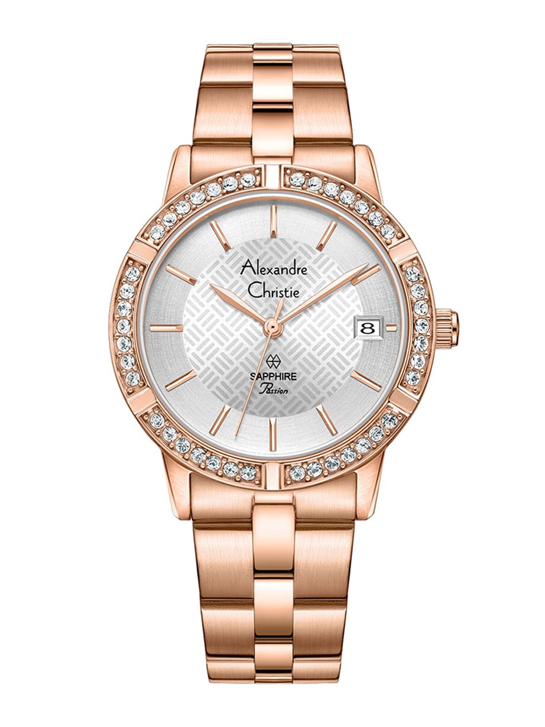 

Alexandre Christie Women Stainless Steel Round Bracelet Style Analogue Watch, Rose gold