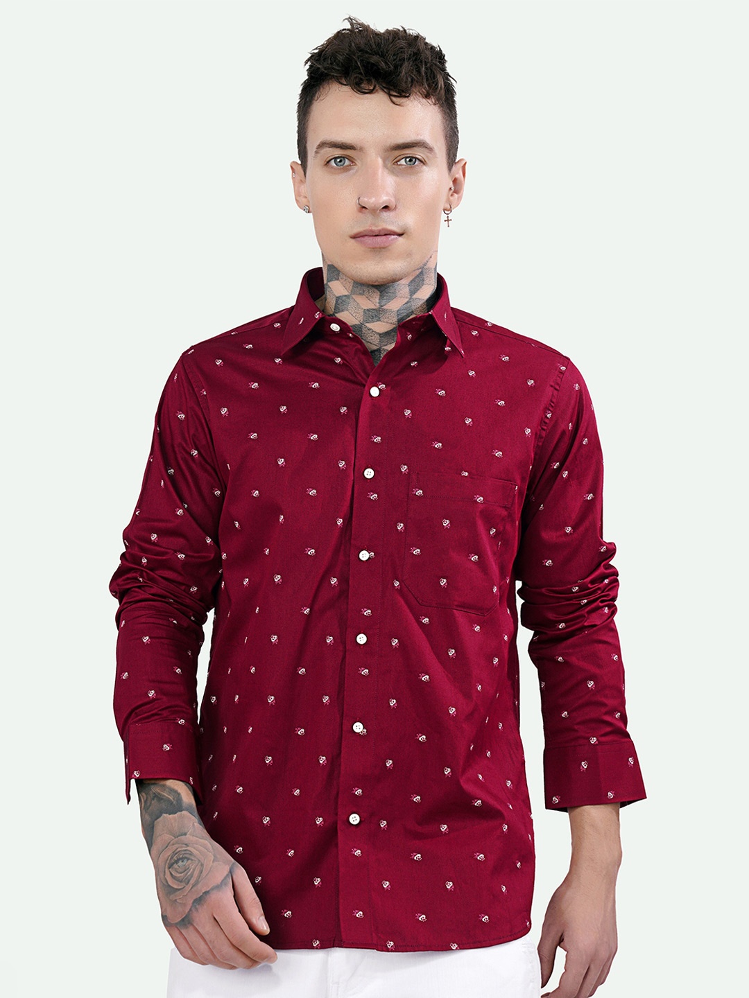 

FRENCH CROWN Standard Conversational Opaque Printed Casual Shirt, Maroon