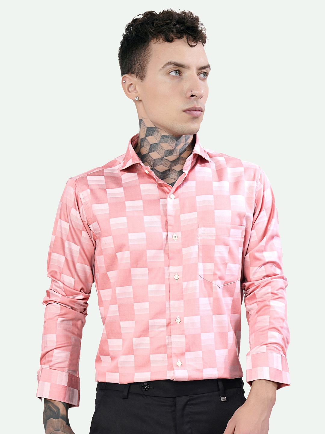 

FRENCH CROWN Standard Checked Cotton Casual Shirt, Pink