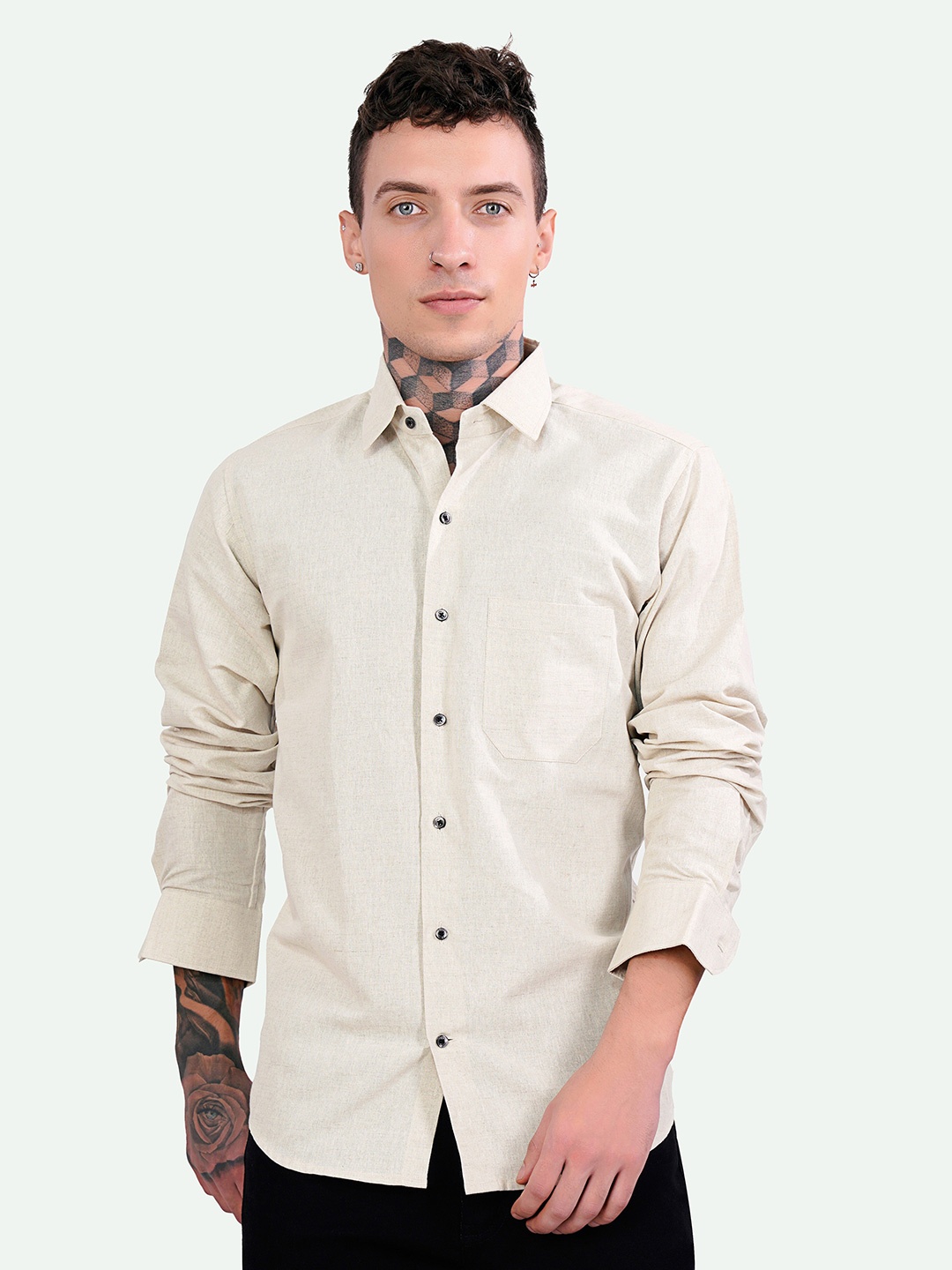 

FRENCH CROWN Standard Spread Collar Casual Shirt, Beige