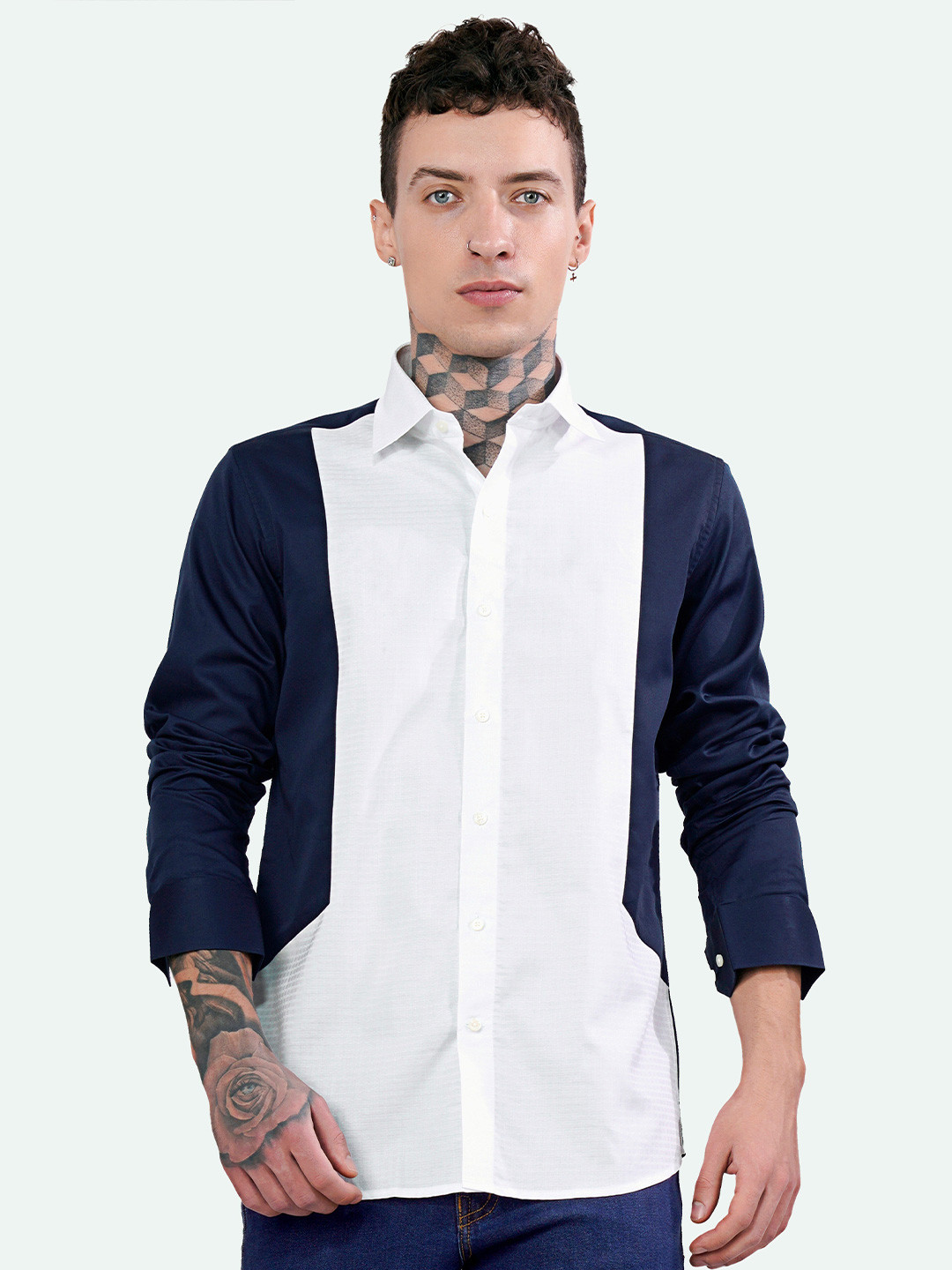 

FRENCH CROWN Standard Textured Cotton Casual Shirt, White