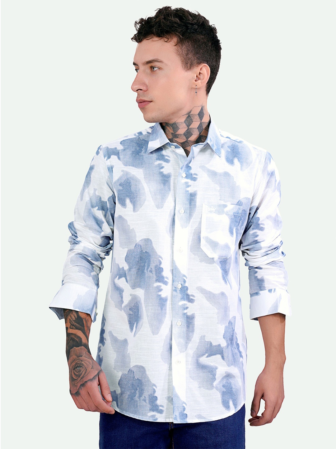 

FRENCH CROWN Tie & Dye Standard Cotton Casual Shirt, White