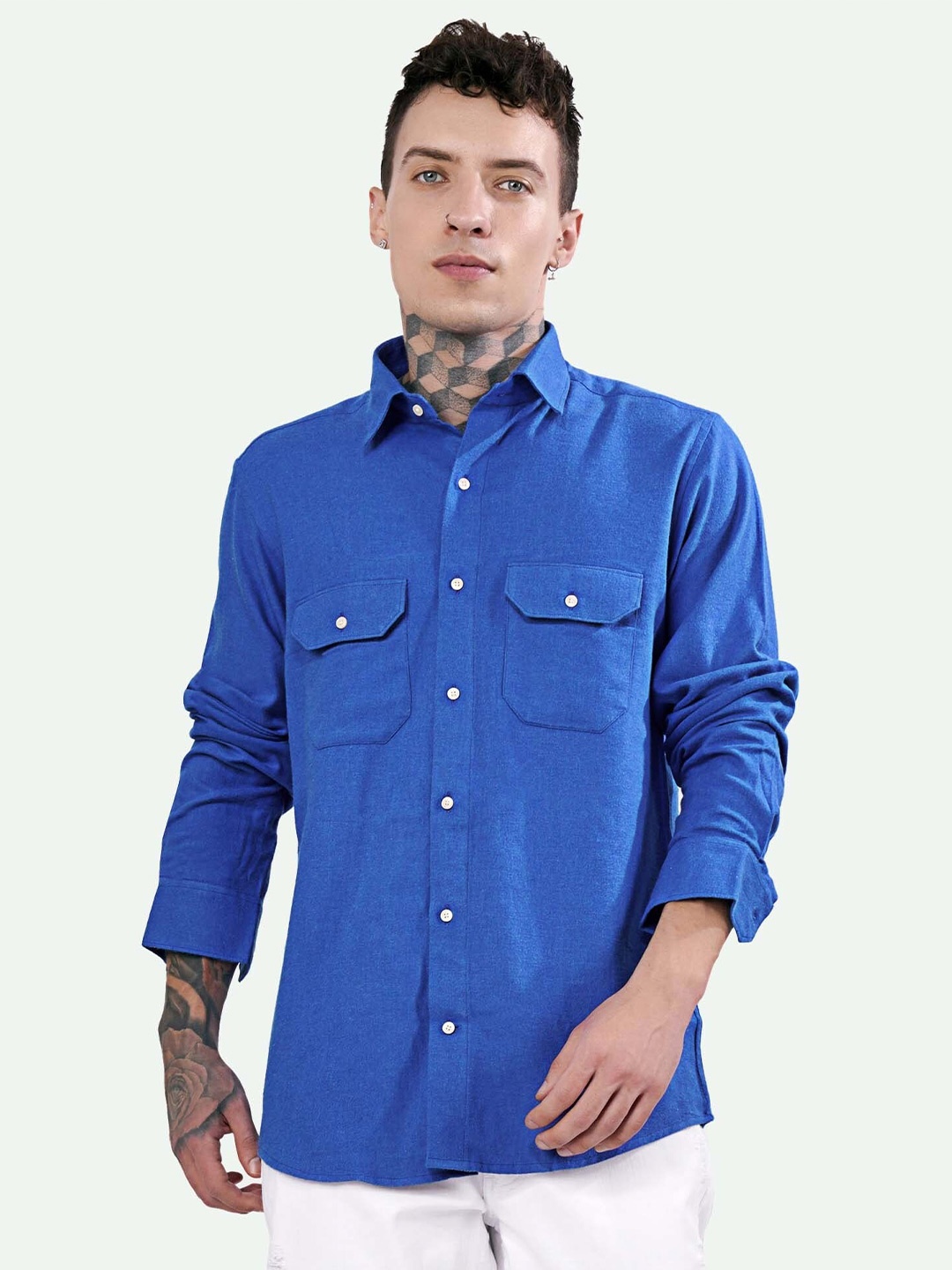 

FRENCH CROWN Standard Pure Cotton Casual Shirt, Blue