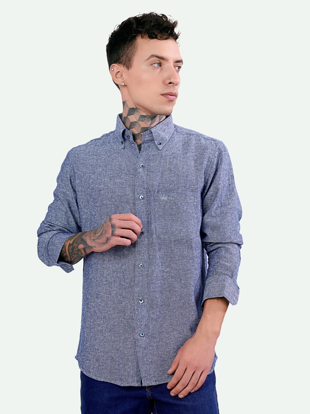 

FRENCH CROWN Standard Self Design Cotton Casual Shirt, Blue